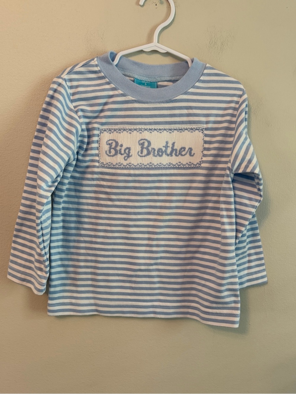 Claire & Charlie Light Blue Striped Smocked Big Brother Long Sleeve Shirt